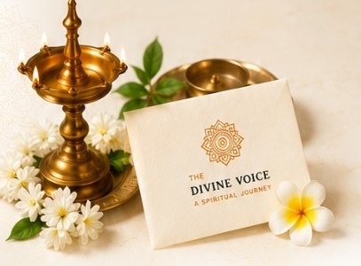 Divine Pooja Setup - Sacred Brass Lamp with Flowers